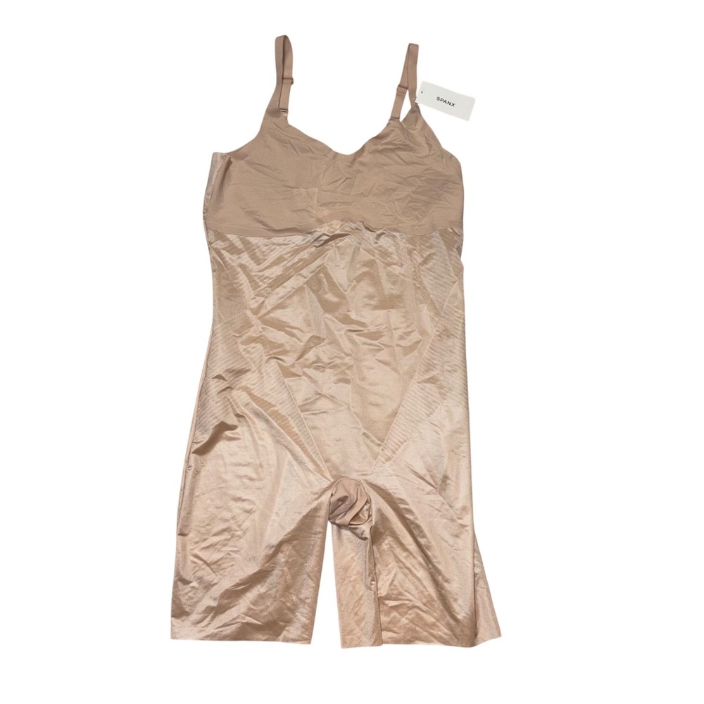 NWT Spanx Power Series Mid-Thigh Bodysuit Champagne‎ Beige Shapewear size XL